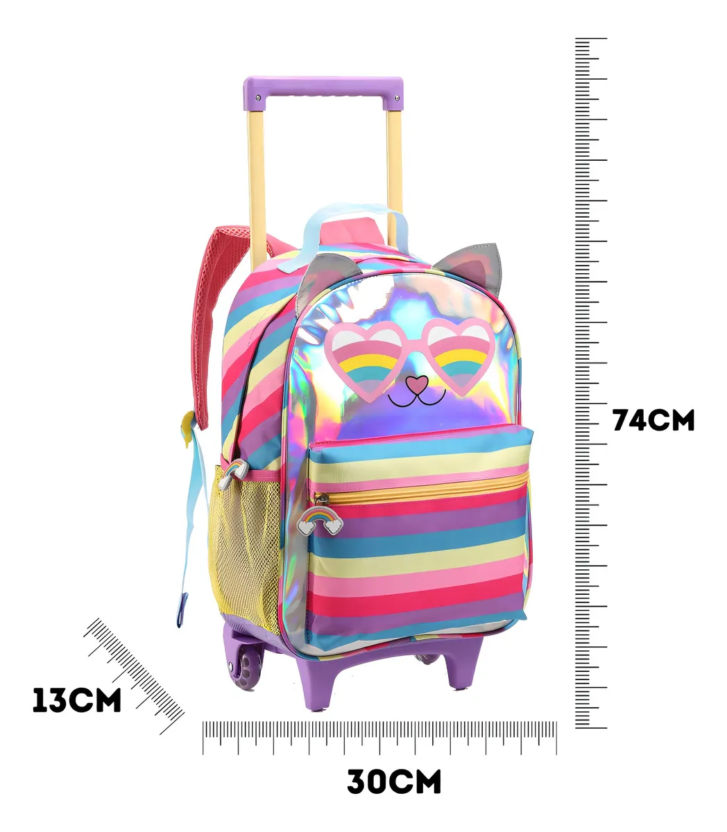 kit mochila escolar com rodinhas infantil feminina